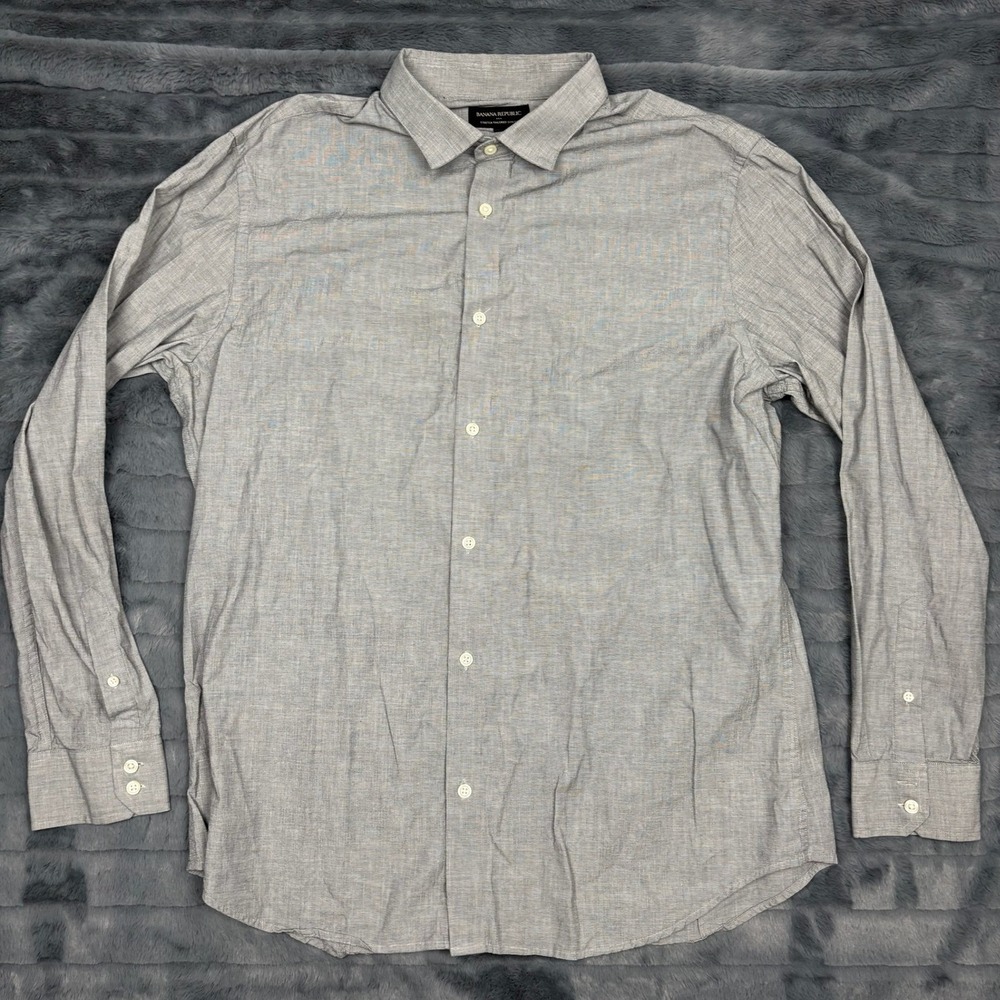 Banana Republic Mens XL Gray Stretch Tailored Slim Fit Button Down Shirt 8088